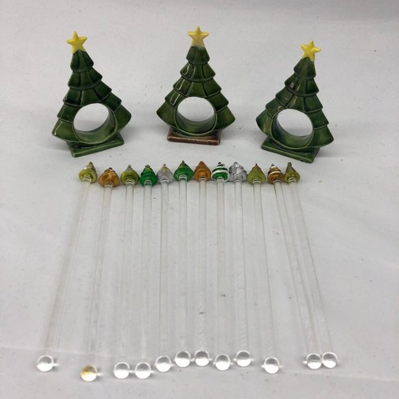 Christmas Tree Napkin Rings (3) & Stir Sticks (12) - Picture 2 of 8